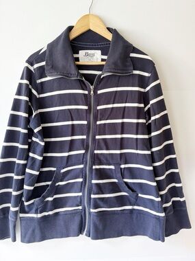 Bass Navy and White Striped Zip Jacket Size X-Large Nautical Sweatshirt Preppy